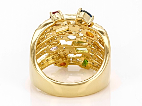Pre-Owned Multi-Gemstone 18k Yellow Gold Over Sterling Silver Ring 1.93ctw