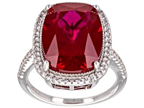 Pre-Owned Lab Created Ruby Rhodium Over Sterling Silver Ring 10.45ctw