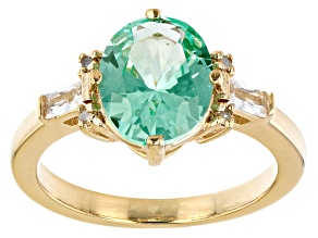 Pre-Owned Green Lab Created Spinel 18K Yellow Gold Over Sterling Silver Ring 2.81ctw