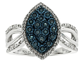 Pre-Owned Blue Velvet Diamonds™ And White Diamond Rhodium Over Sterling Silver Cluster Ring 0.25ctw