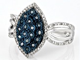 Pre-Owned Blue Velvet Diamonds™ And White Diamond Rhodium Over Sterling Silver Cluster Ring 0.25ctw