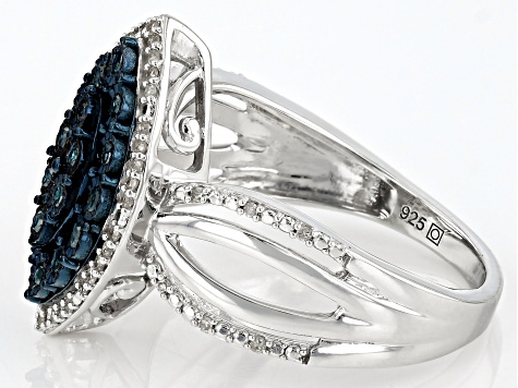Pre-Owned Blue Velvet Diamonds™ And White Diamond Rhodium Over Sterling Silver Cluster Ring 0.25ctw