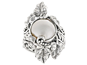 Pre-Owned 11.5-12.5mm Cultured White Mabe Pearl Sterling Silver Leaf Ring