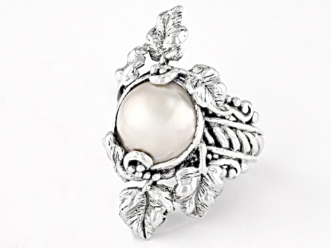 Pre-Owned 11.5-12.5mm Cultured White Mabe Pearl Sterling Silver Leaf Ring