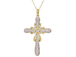 Pre-Owned White Diamond 14k Yellow Gold Over Sterling Silver Cross Pendant With A 20" Cable Chain 0.