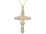 Pre-Owned White Diamond 14k Yellow Gold Over Sterling Silver Cross Pendant With A 20" Cable Chain 0.