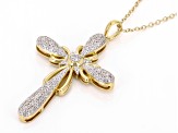 Pre-Owned White Diamond 14k Yellow Gold Over Sterling Silver Cross Pendant With A 20" Cable Chain 0.