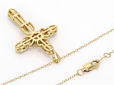 Pre-Owned White Diamond 14k Yellow Gold Over Sterling Silver Cross Pendant With A 20" Cable Chain 0.