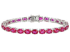 Pre-Owned Lab Created Ruby Rhodium Over Sterling Silver Tennis Bracelet 30.65Ctw