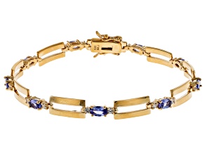 Pre-Owned Tanzanite With White Zircon 18k Yellow Gold Over Sterling Silver Bracelet 1.87ctw
