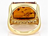 Pre-Owned Amber With White Zircon 18k Yellow Gold Over Sterling Silver Ring 0.24ctw