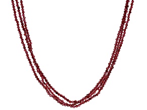 Pre-Owned Red Garnet Rhodium Over Sterling Silver Multi-Strand Beaded Necklace