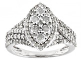 Pre-Owned White Diamond Rhodium Over Sterling Silver Cluster Ring 1.25ctw