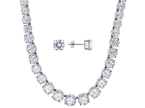 Pre-Owned White Cubic Zirconia Rhodium Over Sterling Silver Tennis Necklace Set 80.95ctw