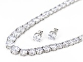 Pre-Owned White Cubic Zirconia Rhodium Over Sterling Silver Tennis Necklace Set 80.95ctw