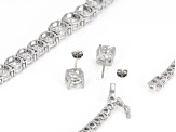 Pre-Owned White Cubic Zirconia Rhodium Over Sterling Silver Tennis Necklace Set 80.95ctw