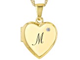 Pre-Owned White Zircon 18k Yellow Gold Over Silver "M" Initial Childrens Heart Locket Pendant With C