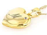 Pre-Owned White Zircon 18k Yellow Gold Over Silver "M" Initial Childrens Heart Locket Pendant With C