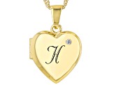 Pre-Owned White Zircon 18k Yellow Gold Over Silver "H" Initial Childrens Heart Locket Pendant With C