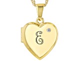 Pre-Owned White Zircon 18k Yellow Gold Over Silver "E" Initial Childrens Heart Locket Pendant With C