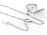 Pre-Owned White Zircon Rhodium Over Silver "A" Initial Children's Heart Locket Pendant With Chain 0.