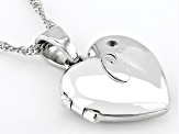 Pre-Owned White Zircon Rhodium Over Silver "C" Initial Children's Heart Locket Pendant With Chain 0.