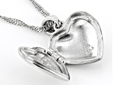 Pre-Owned White Zircon Rhodium Over Silver "C" Initial Children's Heart Locket Pendant With Chain 0.