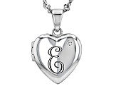 Pre-Owned White Zircon Rhodium Over Silver "E" Initial Children's Heart Locket Pendant With Chain 0.