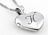 Pre-Owned White Zircon Rhodium Over Silver "H" Initial Children's Heart Locket Pendant With Chain 0.