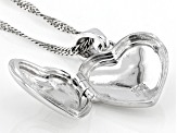 Pre-Owned White Zircon Rhodium Over Silver "H" Initial Children's Heart Locket Pendant With Chain 0.