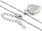 Pre-Owned White Zircon Rhodium Over Silver "S" Initial Children's Heart Locket Pendant With Chain 0.