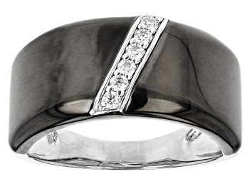 Picture of Pre-Owned Moissanite platineve and black rhodium over sterling silver men's ring .18ctw DEW