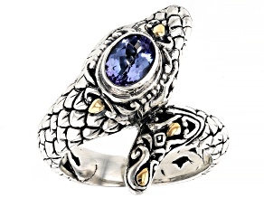Pre-Owned Tanzanite Sterling Silver With 18K Yellow Gold Accent Snake Wrap Ring 0.67ct