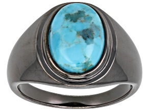 Pre-Owned Blue Composite Turquoise, Black Rhodium Over Sterling Silver Solitaire Men's Ring