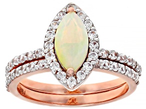 Pre-Owned Multi Color Ethiopian Opal Rose Gold 2 Ring Set