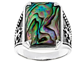 Pre-Owned Abalone Shell Rhodium Over Silver Mens Ring