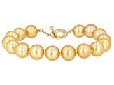Pre-Owned Golden Cultured Freshwater Pearl & Champagne Diamond 18k Yellow Gold Over Silver Bracelet