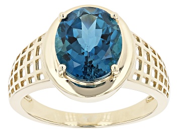 Picture of Pre-Owned Oval London Blue Topaz 10k Yellow Gold Men's Ring 4.8ctw