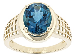 Pre-Owned Oval London Blue Topaz 10k Yellow Gold Men's Ring 4.8ctw