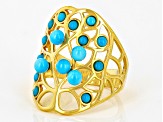 Pre-Owned Blue Sleeping Beauty Turquoise 18k Yellow Gold Over Sterling Silver Ring