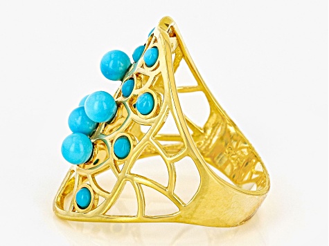 Pre-Owned Blue Sleeping Beauty Turquoise 18k Yellow Gold Over Sterling Silver Ring