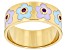 Pre-Owned Purple Amethyst And Multi-Color Enamel 18k Yellow Gold Over Sterling Silver Flower Band Ri