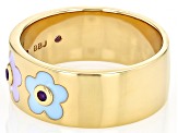 Pre-Owned Purple Amethyst And Multi-Color Enamel 18k Yellow Gold Over Sterling Silver Flower Band Ri