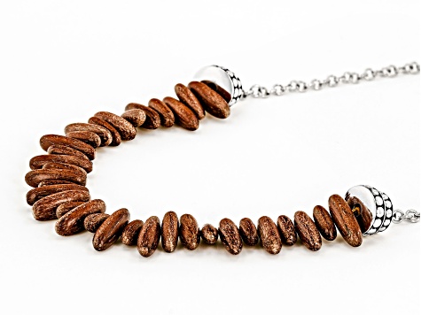 Pre-Owned Rhodium Over Silver Wood Necklace