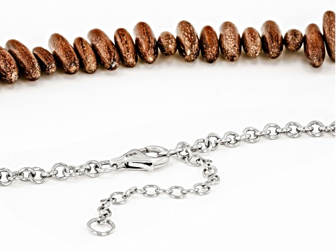 Pre-Owned Rhodium Over Silver Wood Necklace