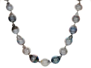 Pre-Owned Multi-Color Cultured Tahitian Pearl Rhodium Over Sterling Silver 18 Inch Necklace