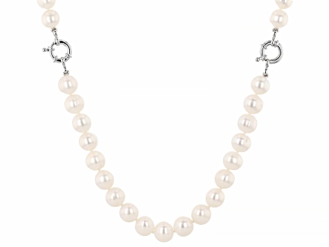 Pre-Owned White Cultured Freshwater Pearl Rhodium Over Sterling Silver 24 Inch Necklace