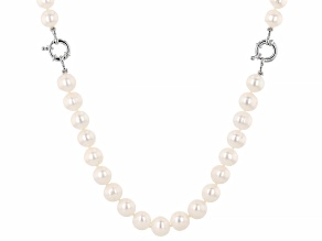Pre-Owned White Cultured Freshwater Pearl Rhodium Over Sterling Silver 24 Inch Necklace