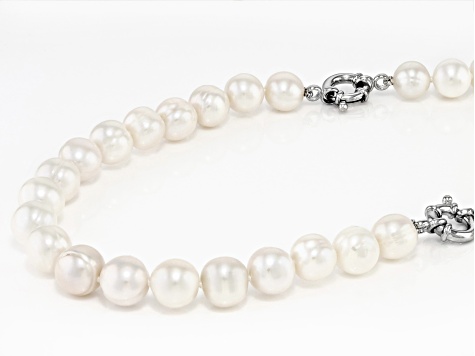 Pre-Owned White Cultured Freshwater Pearl Rhodium Over Sterling Silver 24 Inch Necklace