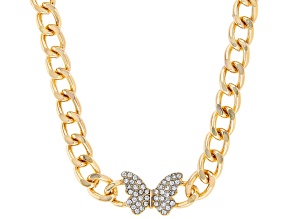 Pre-Owned Crystal Gold Tone Butterfly Choker Necklace